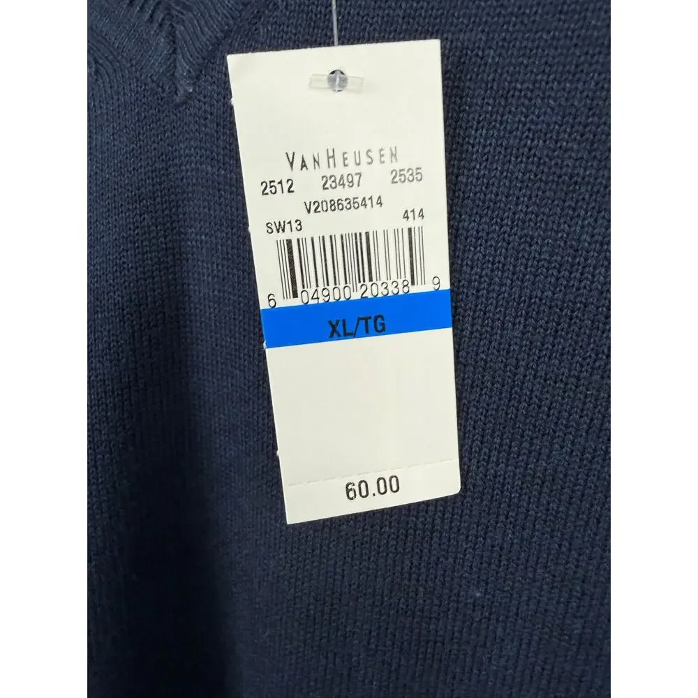 Van Heusen Men's Navy Blue V Neck Sweater NEW Size XL Cotton Blend